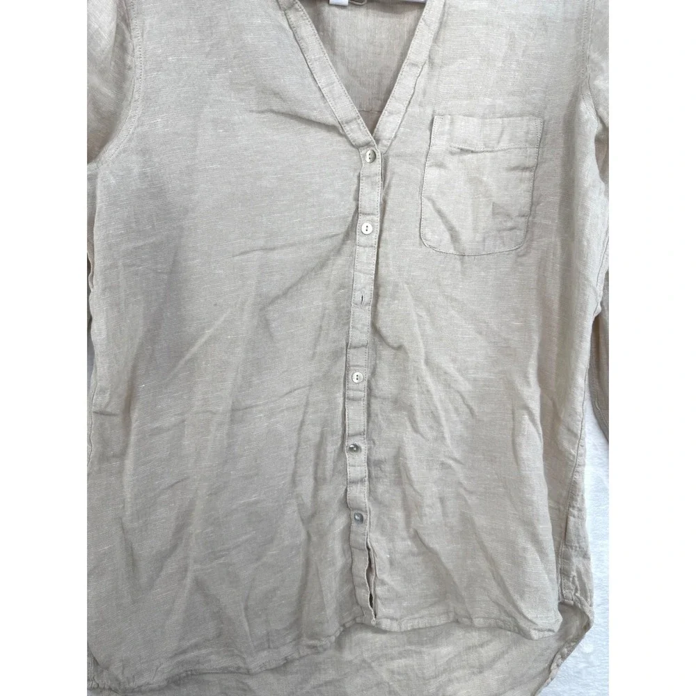 Sigrid Olsen Mens Oatmeal Beige 100% Linen Long Sleeve Button Down Shirt Size M